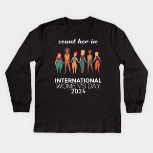 Count Her Inspire Inclusion Women's International Day 2024 Kids Long Sleeve T-Shirt